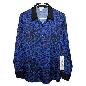 Scapa Lauren Perre Duchessa XS Royal Blue Black Animal Print Shirt NWT